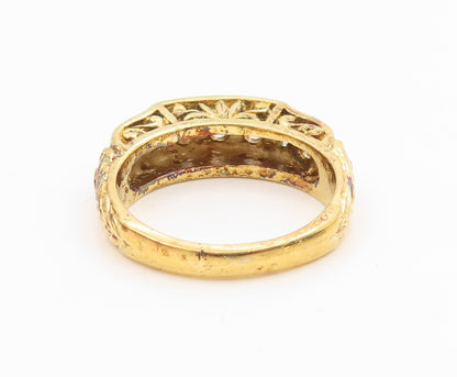 925 Sterling Silver Vintage Ring Gold Plated CZ Statement Band  Sz 8  RG35823