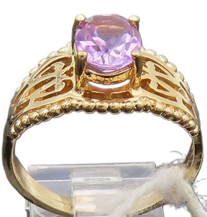925 Silver  Vintage Gold Plated Cutout Carved Amethyst Ring Sz 10  RG26837