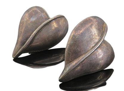 925 Sterling Silver  Vintage Dark Tone Heart Leaf Non Pierce Earrings  EG3808