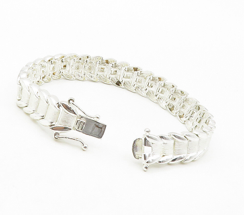 925 Sterling Silver  Shiny Matte Hinge Link Chain Bracelet  BT6019