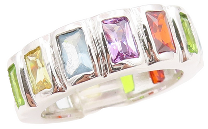 925 Sterling Silver Vintage Ring Multi Gemstone Eternity Band  Sz 8  RG35030