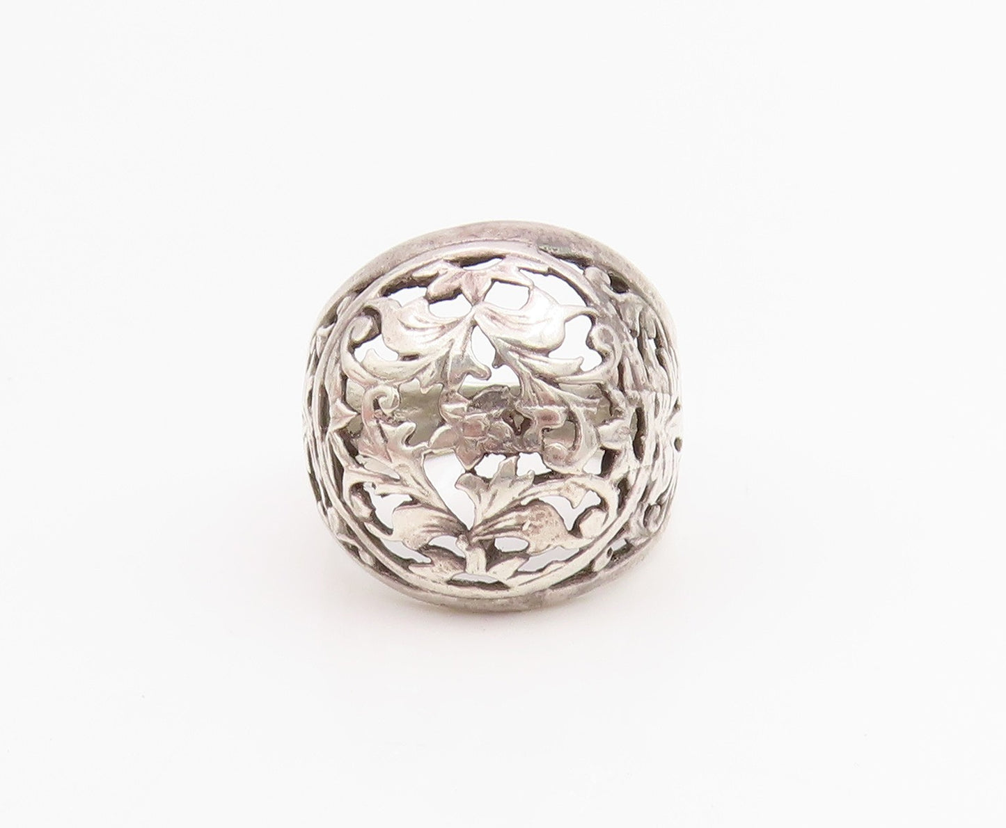 925 Sterling Silver Vintage Ring ISRAEL Floral Filigree Dome Band Sz 6.5 RG33821