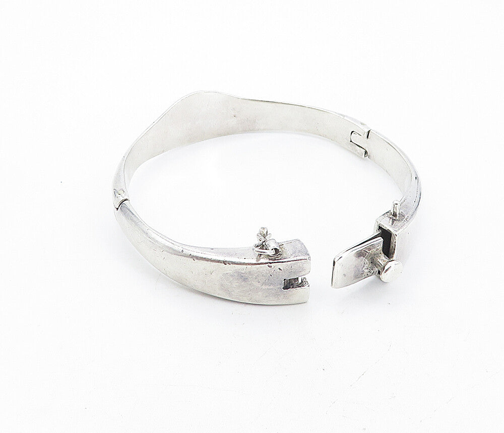 LOS BALLESTEROS 925 Silver Vintage Shiny Smooth Hinge Bangle Bracelet BT3568