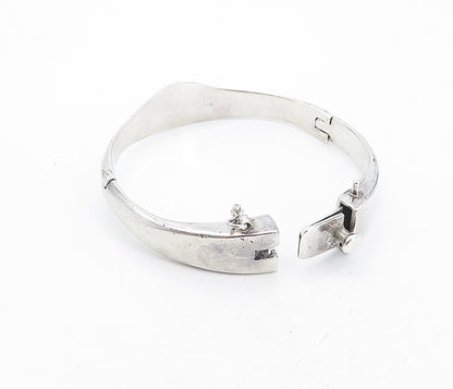 LOS BALLESTEROS 925 Silver Vintage Shiny Smooth Hinge Bangle Bracelet BT3568