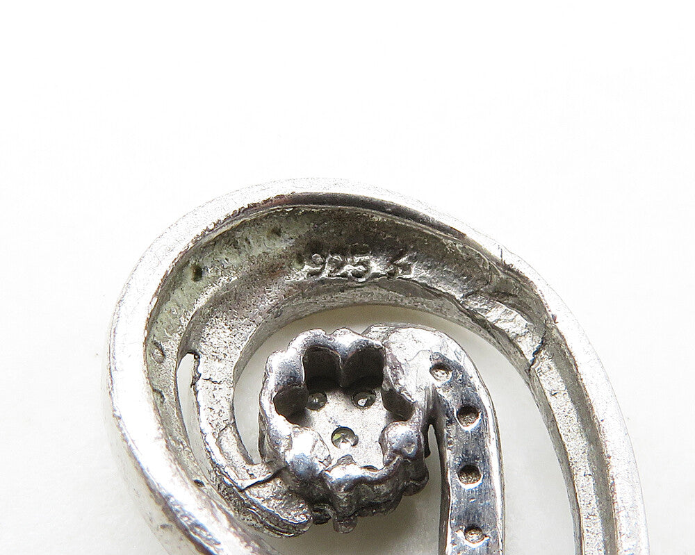 925 Sterling Silver  Vintage Genuine Diamonds Floral Swirl Pendant  PT15550