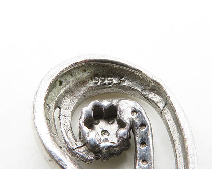 925 Sterling Silver  Vintage Genuine Diamonds Floral Swirl Pendant  PT15550