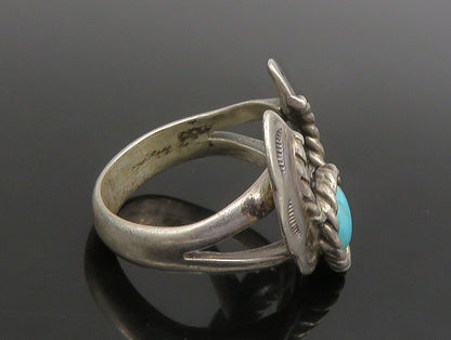 CAROLYN POLLACK 925 Silver  Vintage Rope Twist Turquoise Ring Sz 8.5  RG24823