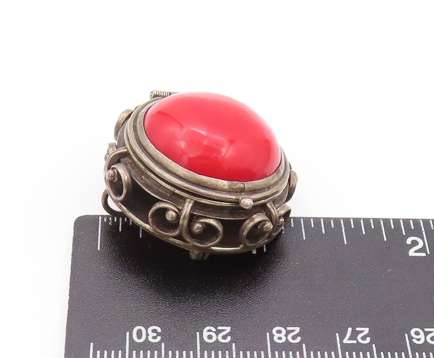 925 Sterling Silver Vintage Brooch MEXICO Gemstone Swirly Carved OPENS  BP11536