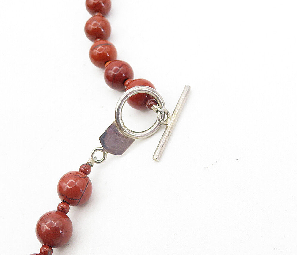 MERAV MEXICO 925 Silver  Vintage Jasper Beaded Pattern Chain Necklace  NE1503