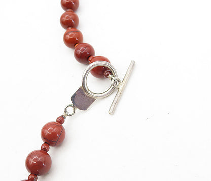 MERAV MEXICO 925 Silver  Vintage Jasper Beaded Pattern Chain Necklace  NE1503
