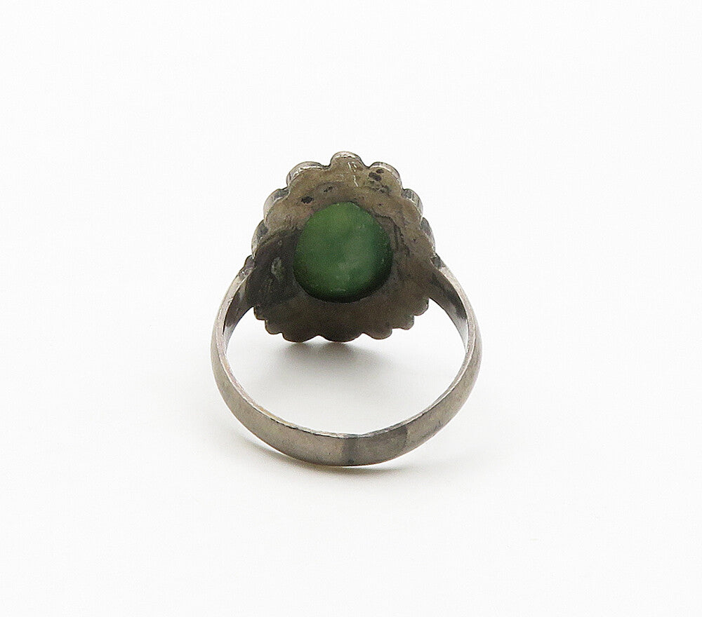 925 Sterling Silver  Vintage Antique Jasper Floral Cocktail Ring Sz 6  RG16936