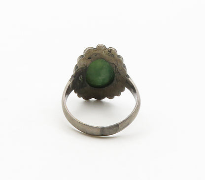 925 Sterling Silver  Vintage Antique Jasper Floral Cocktail Ring Sz 6  RG16936