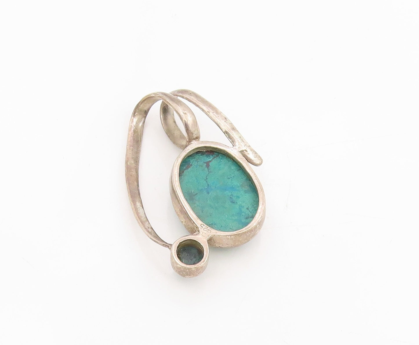 925 Sterling Silver Vintage Pendant Modernist Chrysocolla Twisted Locket PT25539