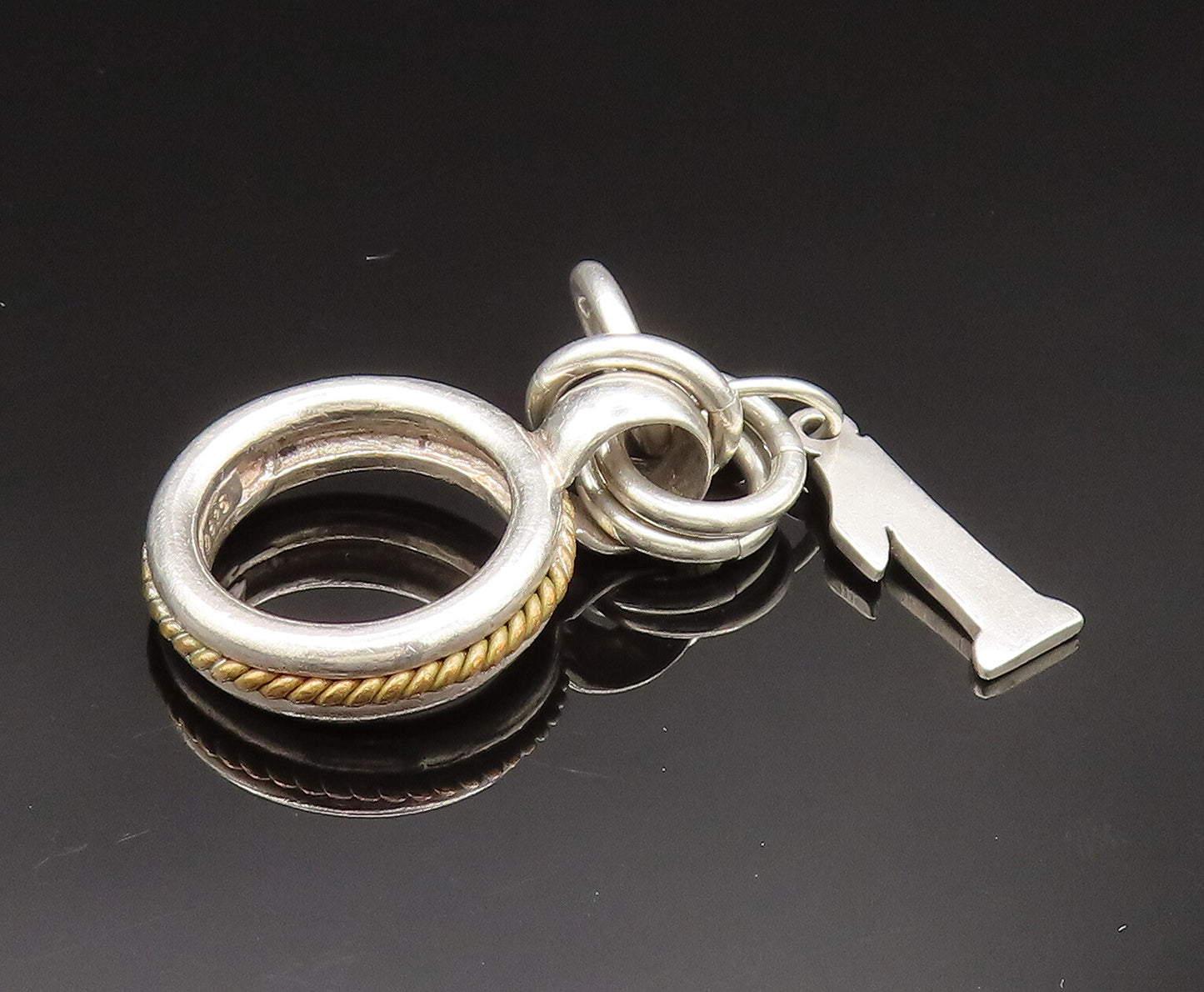 STEPHEN DWECK 925 Silver  Vintage Two Tone Rope Twist Charm Ring Sz 6  RG24879