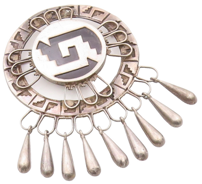 925 Sterling Silver Vintage Brooch MEXICO Large Antique Cutout Dangles  BP11544