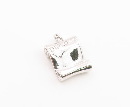 925 Sterling Silver  Vintage Shiny Graduate's Diploma Scroll Pendant  PT19444