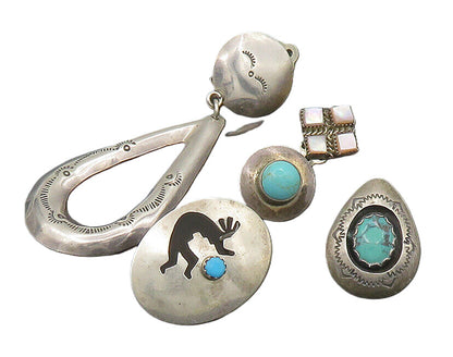 ZUNI NAVAJO 925 Silver Vintage Multi Stone 6 Pcs Lot Single Earrings EG11249