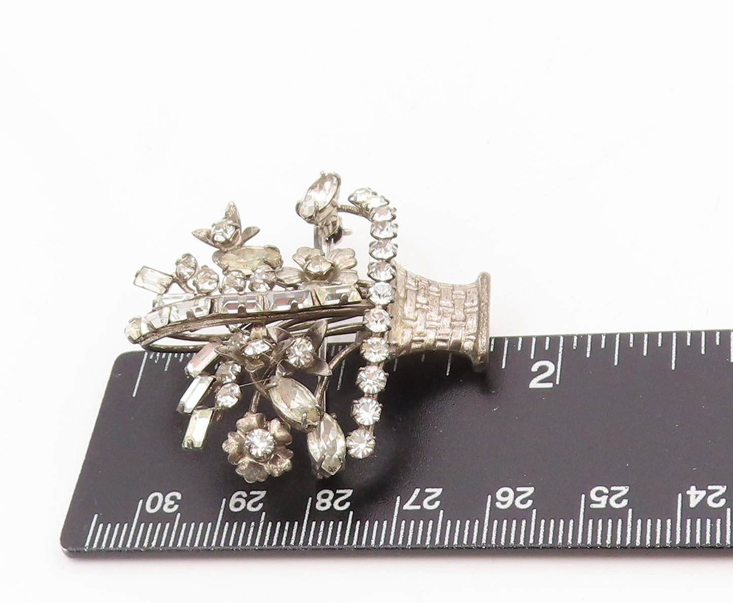 925 Sterling Silver Vintage Brooch CARL ART Topaz Etched Floral Basket  BP12002