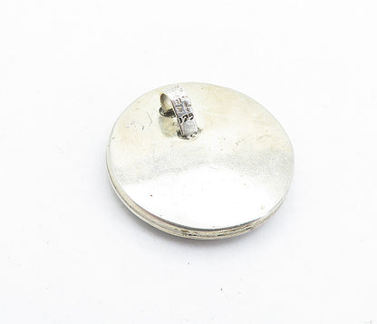 MEXICO 925 Silver  Vintage Mother Of Pearl Oxidized Round Pendant  PT4463