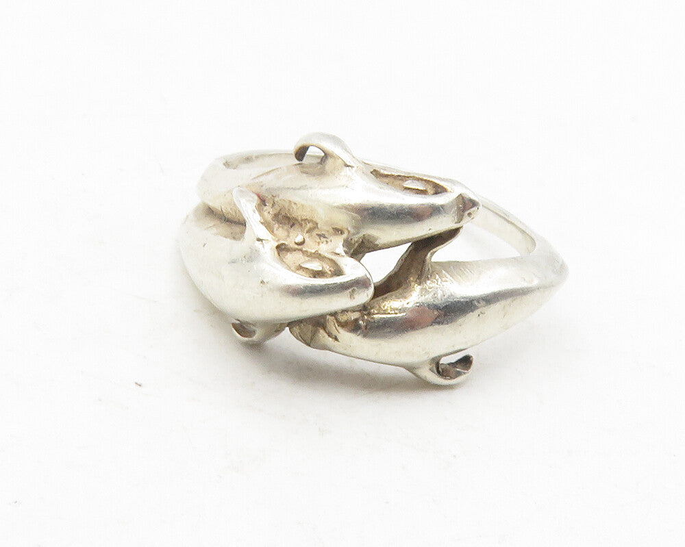 925 Sterling Silver  Vintage Triple Dolphin Bypass Band Ring Sz 5.5  RG12079