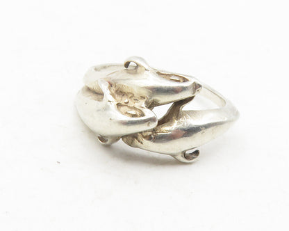 925 Sterling Silver  Vintage Triple Dolphin Bypass Band Ring Sz 5.5  RG12079
