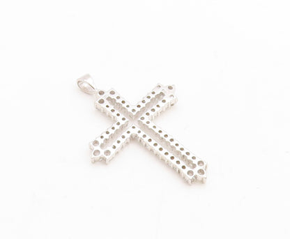 925 Sterling Silver Vintage Pendant Topaz Band Cutout Religious Cross  PT23707