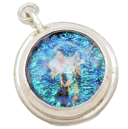 925 Sterling Silver Vintage Glass Art Round Dome Drop Pendant PT10240