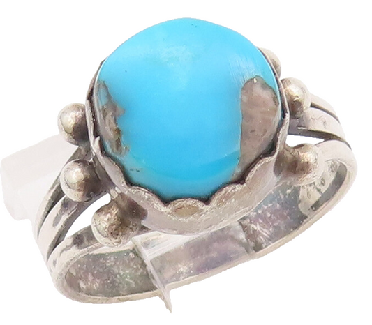 925 Sterling Silver Vintage Ring NAVAJO Beaded Round Turquoise  Sz 7  RG28081