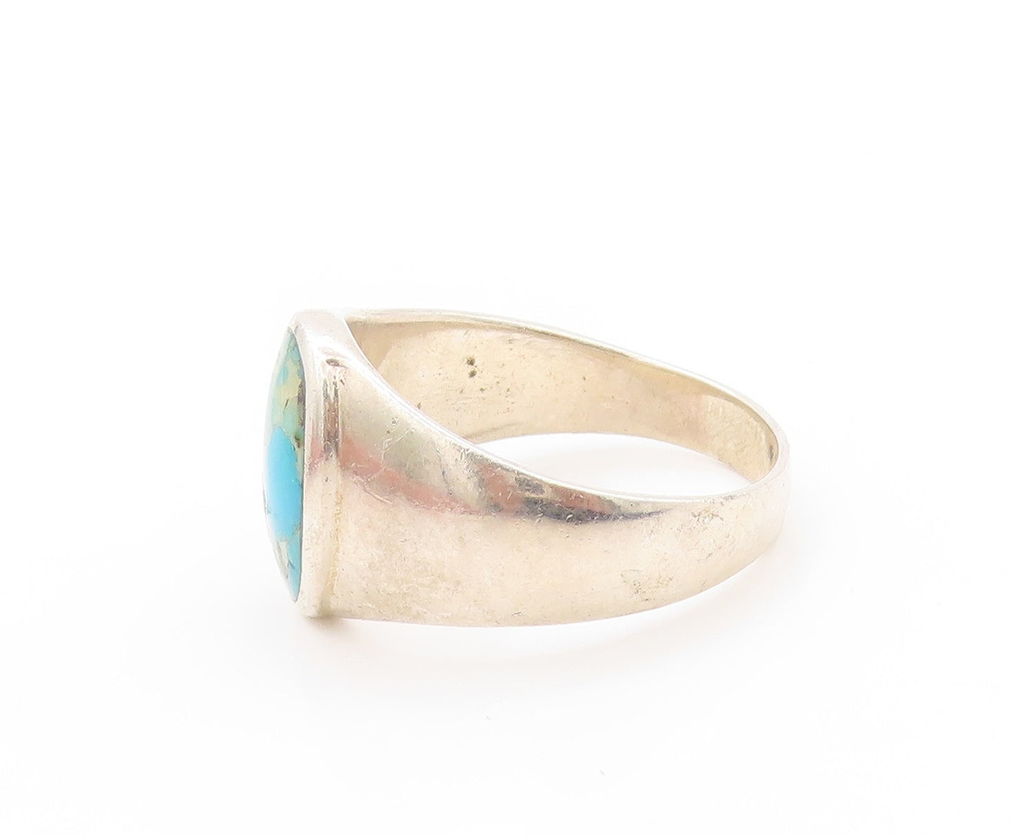 925 Sterling Silver Vintage Ring Cabochon Oval Turquoise  Sz 14.5  RG32906