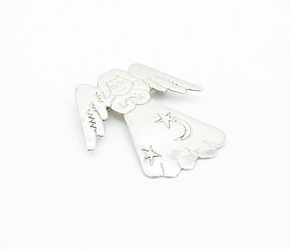 925 Sterling Silver  Vintage Shiny Etched Praying Angel Brooch Pin  BP1111