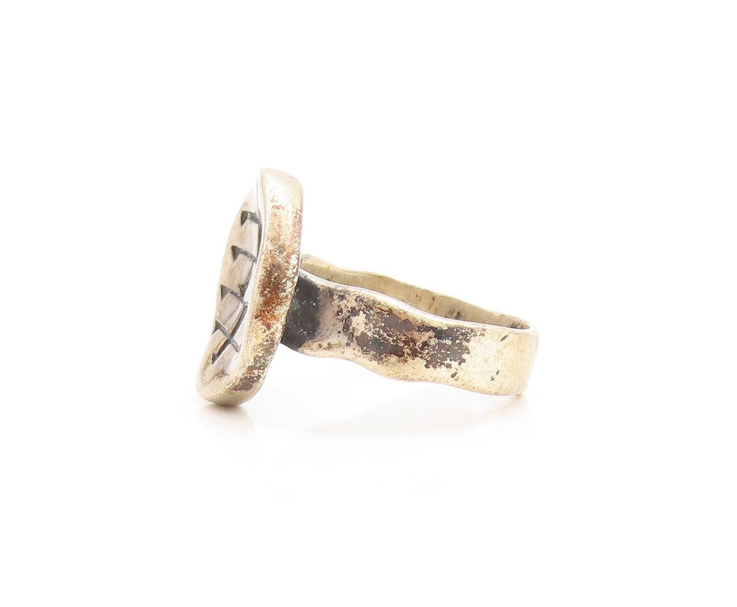 925 Sterling Silver Vintage Ring Dark Tone Antique Design Etched  Sz 11  RG31197
