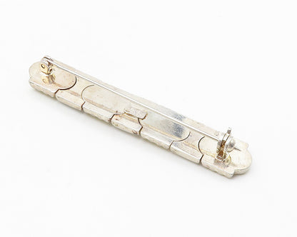 925 Sterling Silver  Vintage Shiny 2 Tone Pattern Horizontal Brooch Pin BP4230