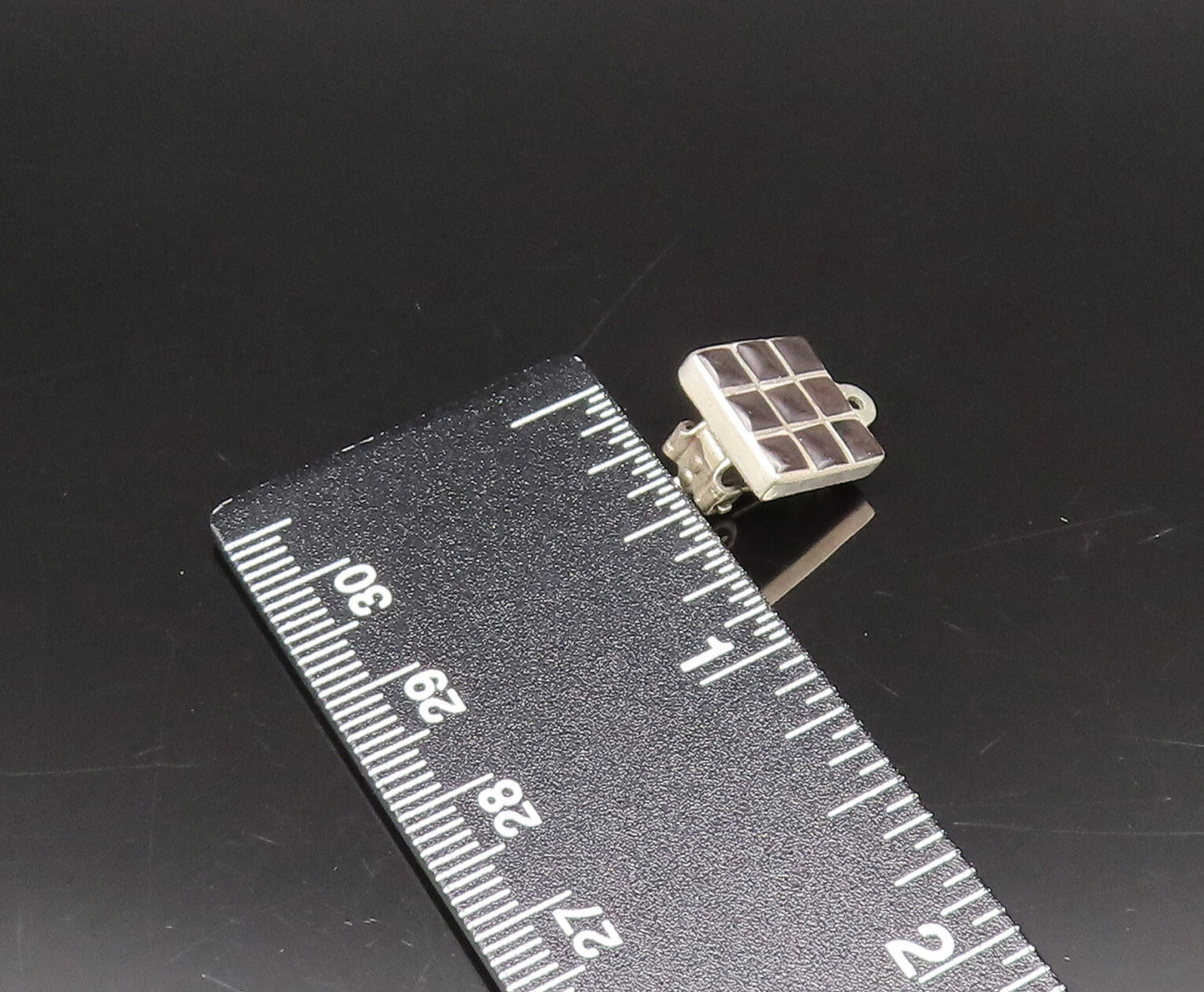 925 Sterling Silver  Vintage Black Enamel Checkered Clip Back Earrings EG12254