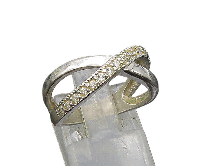 925 Sterling Silver  Vintage Shiny Topaz Crossed Band Ring Sz 6.5  RG23504