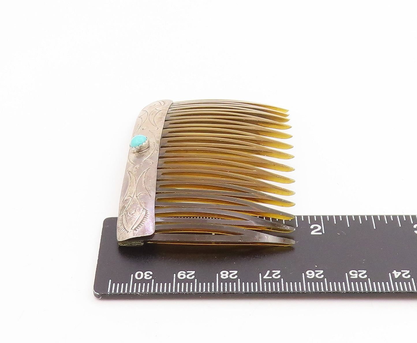 925 Sterling Silver Vintage Hair Barrette SOUTHWESTERN Turquoise Comb TR4134
