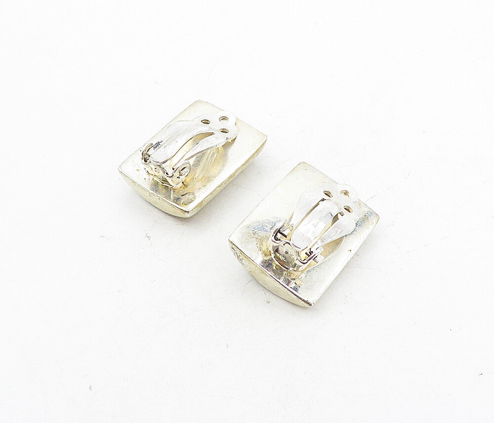 925 Sterling Silver  Vintage Abalone Shell Shiny Non Pierce Earrings  EG4158