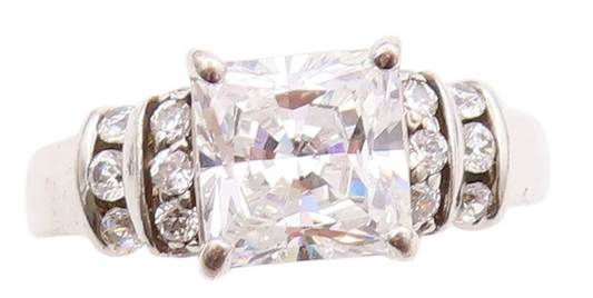 925 Sterling Silver Vintage Ring Square Cut & Round Band Inlay CZ  Sz 7  RG32735
