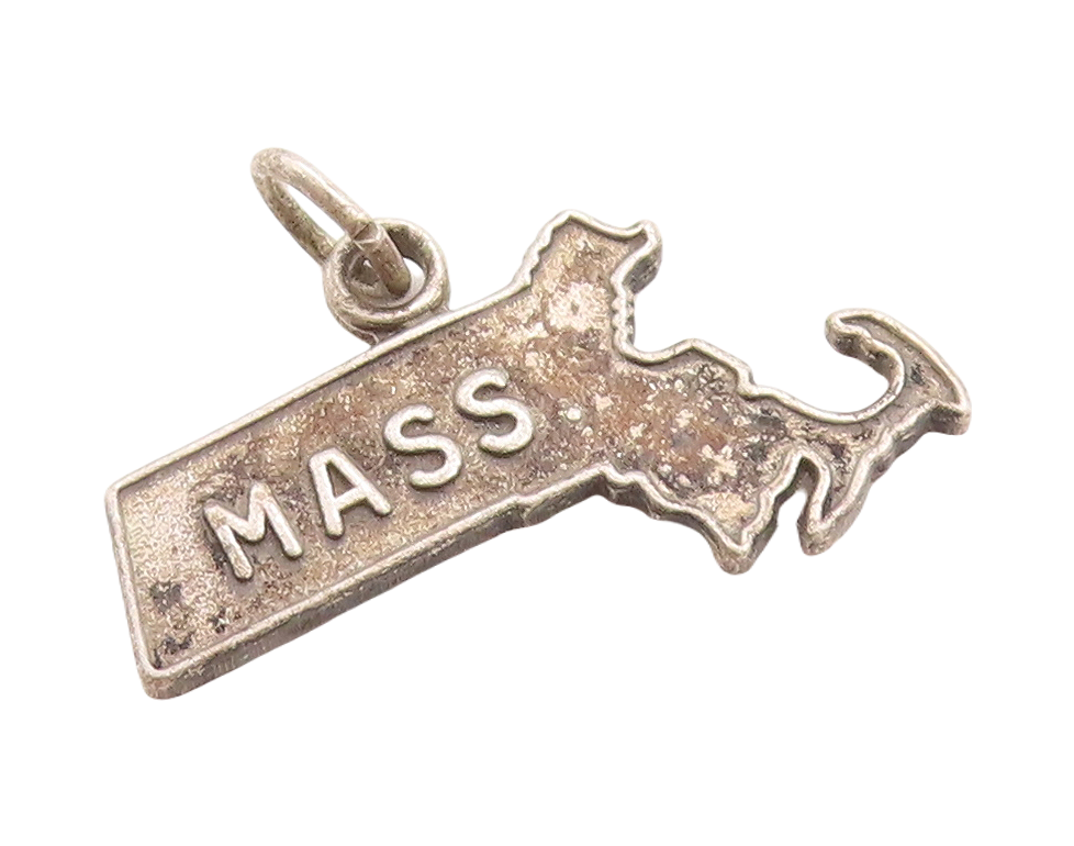 925 Sterling Silver Vintage Pendant Dark Tone Cutout Mass Map Charm  PT23742