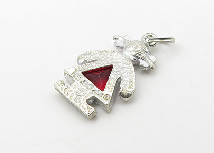 925 Sterling Silver  Vintage Red Topaz Little Girl Motif Pendant  PT17260
