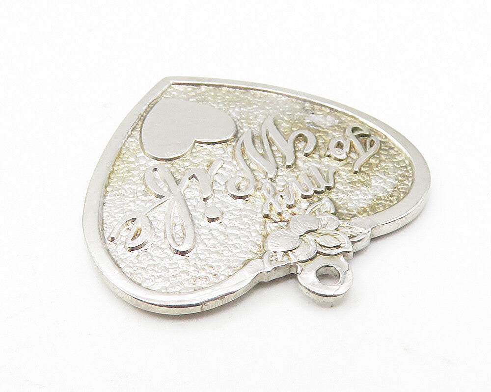 925 Sterling Silver  Vintage To My Wife Floral Love Heart Pendant  PT9271