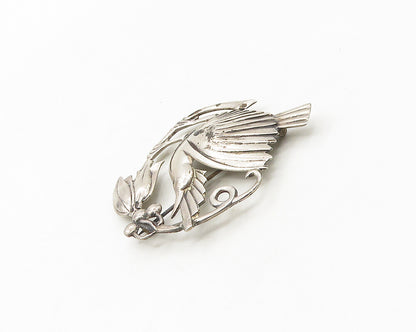 925 Sterling Silver  Vintage Antique Perched Bird Shiny Brooch Pin  BP6693