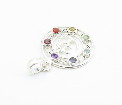 925 Sterling Silver  Topaz Tanzanite Peridot & Amethyst Om Pendant  PT5585