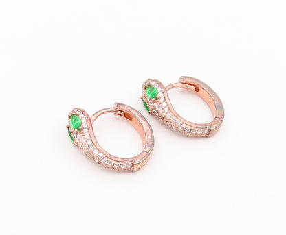 925 Sterling Silver Vintage Earrings Gold Plated Emerald & CZ Snake Hoop EG14517