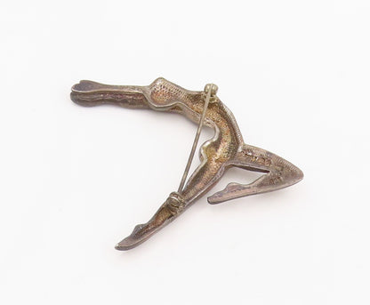 925 Sterling Silver Vintage Brooch Modernist Lady Gymnast Dancer Pin  BP12057