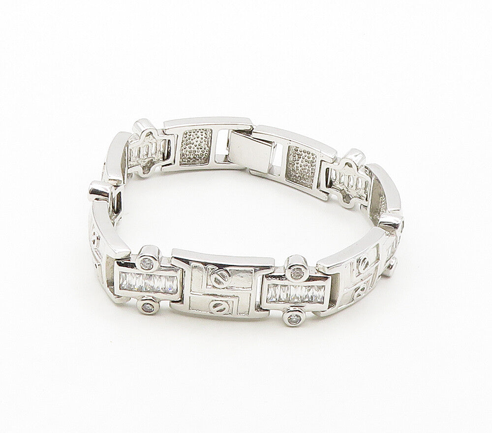 925 Sterling Silver  Shiny Cubic Zirconia Hinge Link Chain Bracelet  BT6467