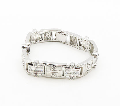 925 Sterling Silver  Shiny Cubic Zirconia Hinge Link Chain Bracelet  BT6467