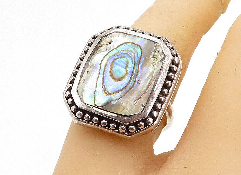 925 Sterling Silver  Vintage Abalone Shell Square Cocktail Ring Sz 6.5  RG4019