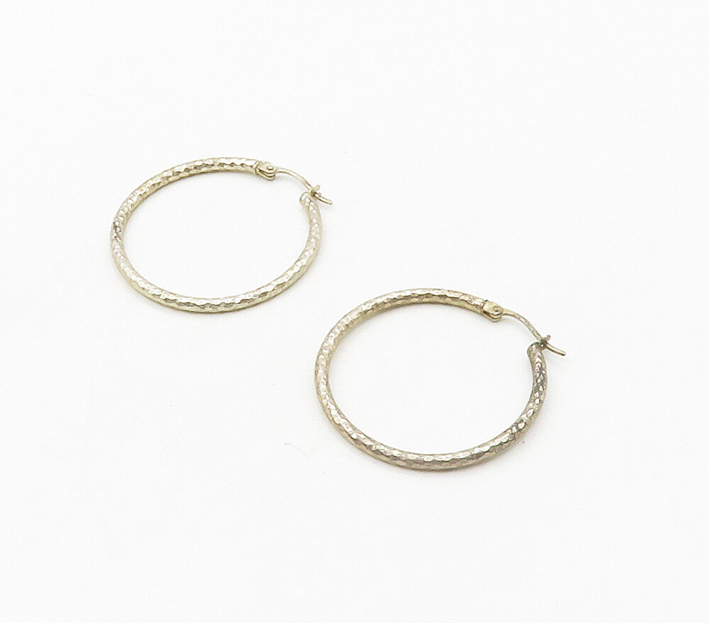 925 Sterling Silver  Vintage Shiny Textured Thin Round Hoop Earrings  EG8355