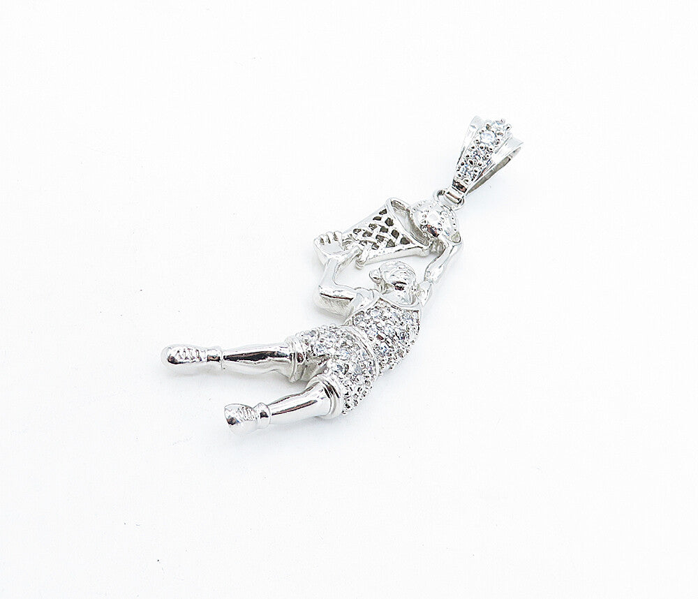 925 Sterling Silver  Cubic Zirconia Basketball Player Sports Pendant  PT4439