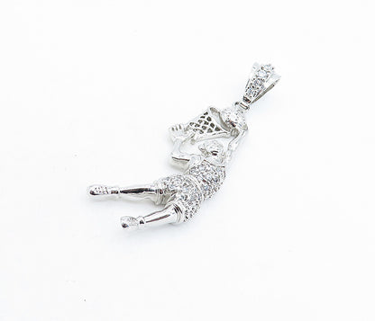 925 Sterling Silver  Cubic Zirconia Basketball Player Sports Pendant  PT4439